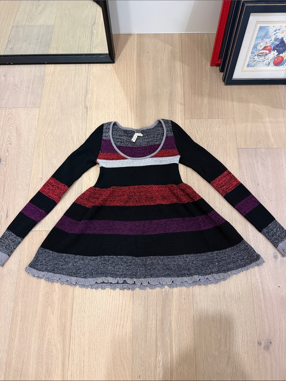 Free people knit baby doll stripe y2k top